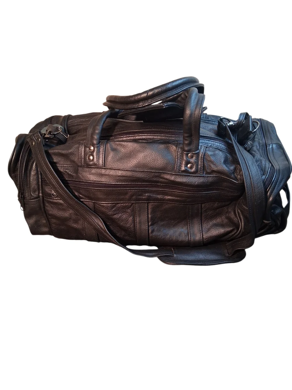 Black Leather Men’s Weekender Duffel Bag